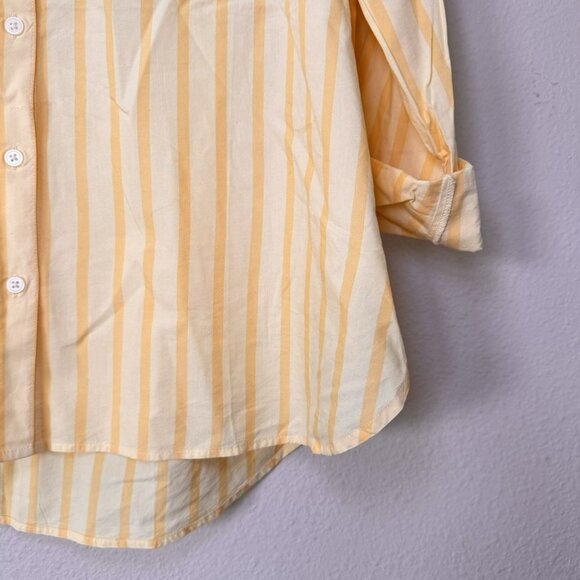 LOFT Shirt Womens Yellow Stripe Long Sleeve Button Size Large Mediumweight - Picture 3 of 8